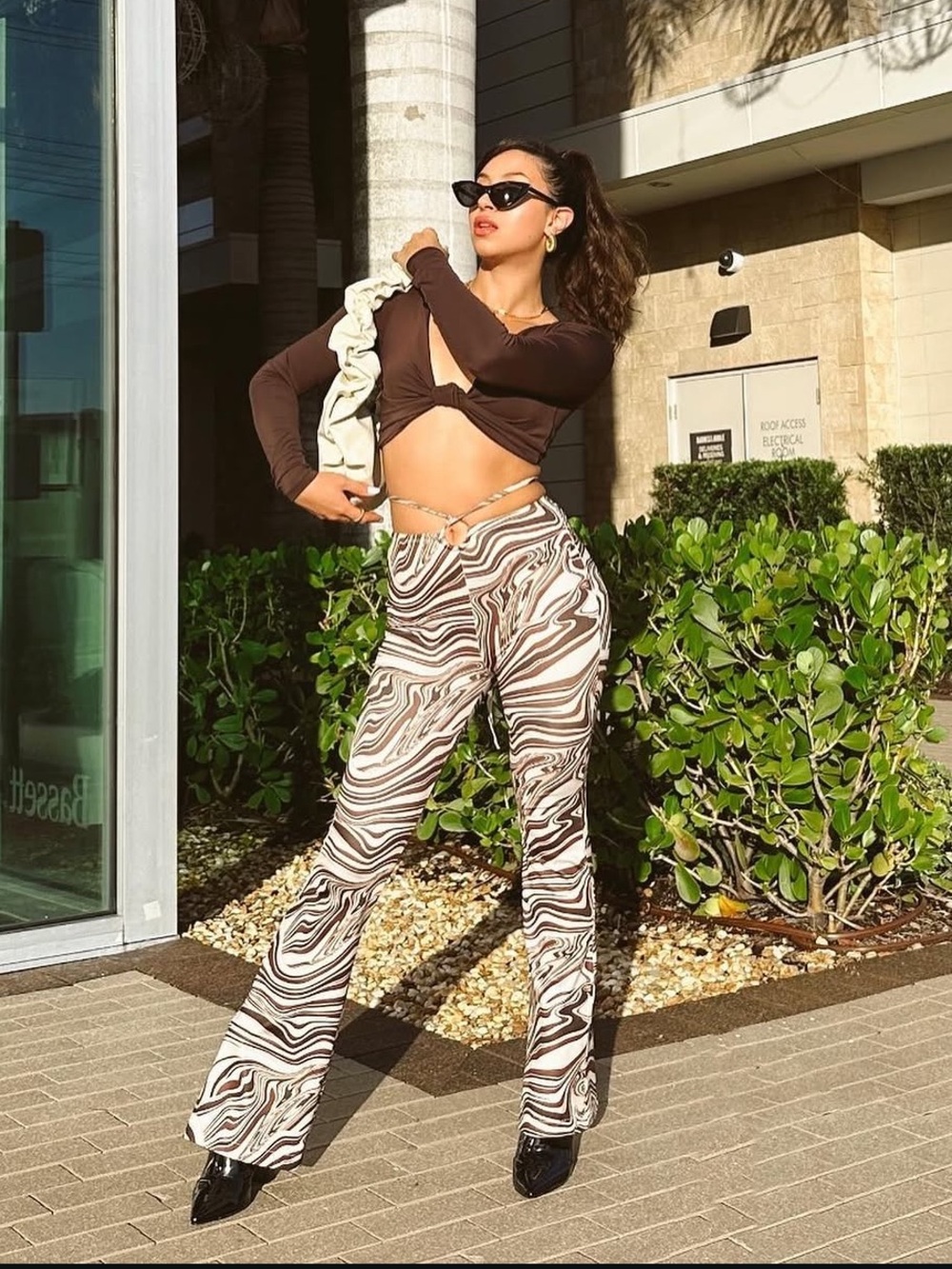 Princess Polly Brown Swirl Print High-Rise Flare Pants